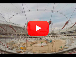 A new time-lapse of the raising and joining together of the interior traction ring with the upper traction ring, forming the roof of the Wanda Metropolitano Stadium